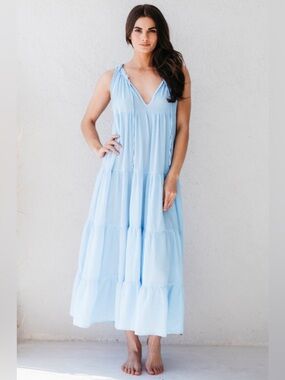9Seed Cielo Blue Lighthouse Beach Dress 100% Cotton Size Small